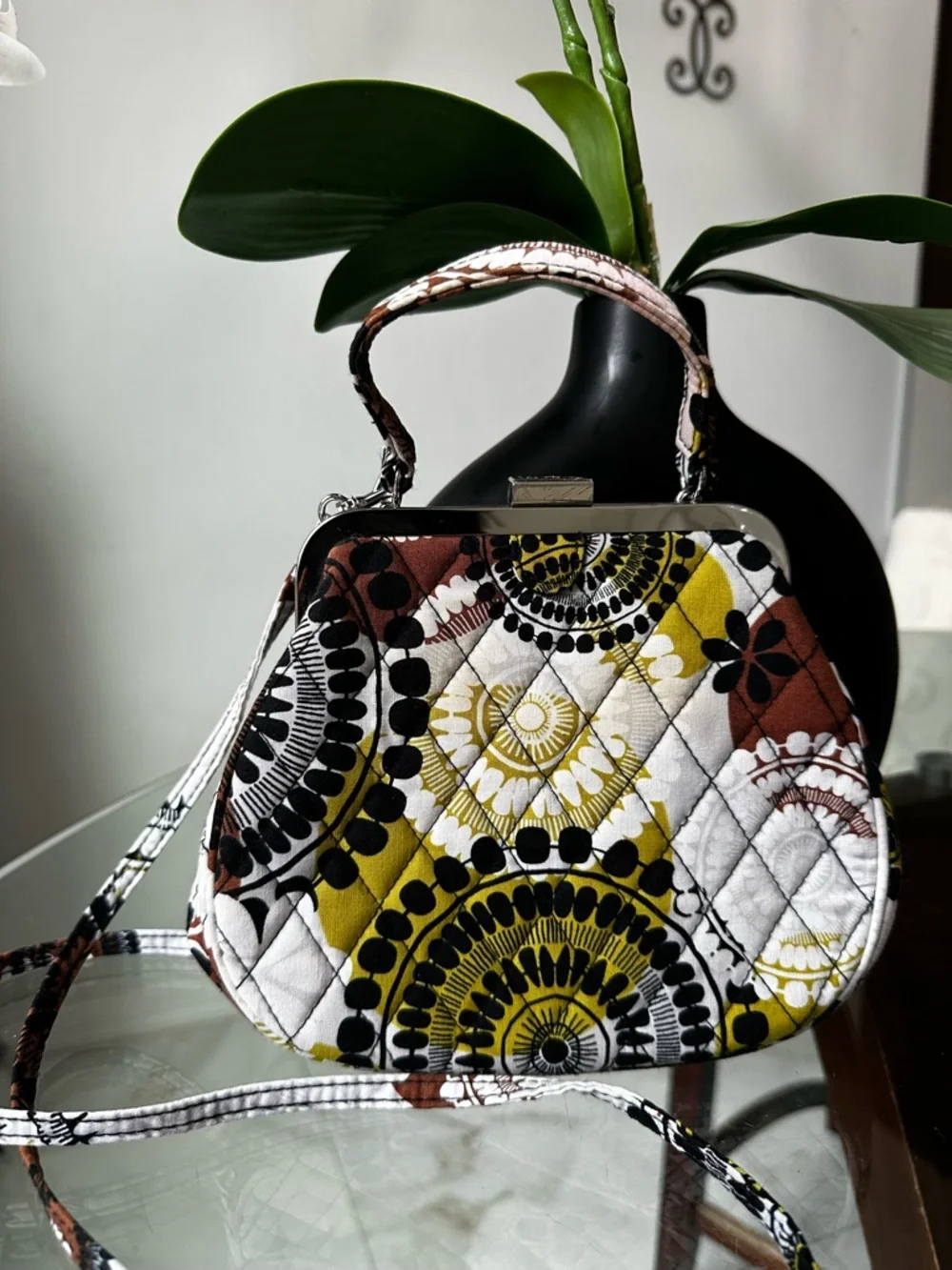 Vera Bradley Quilted Medallion Top-Handle Crossbody in White, Yellow & Brown - Picture 4 of 7